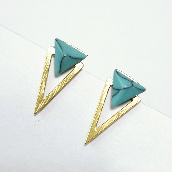 NEW Turquoise Sterling Silver Trillion Earrings - Picture 2 of 9